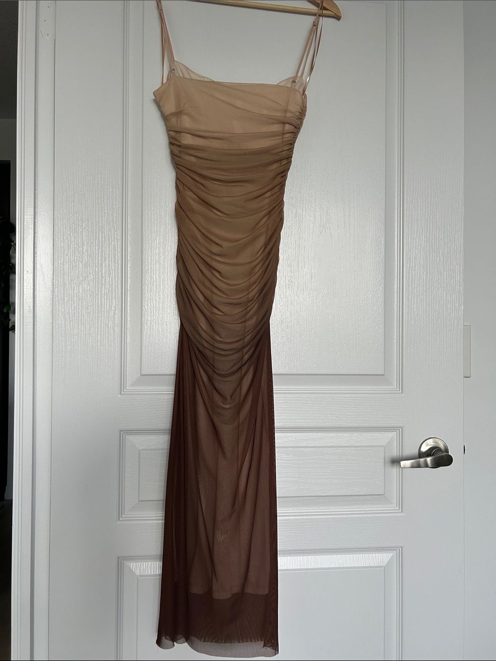 Zara Nude to Brown Ombre Ruched Maxi Dress - Picture 9 of 9